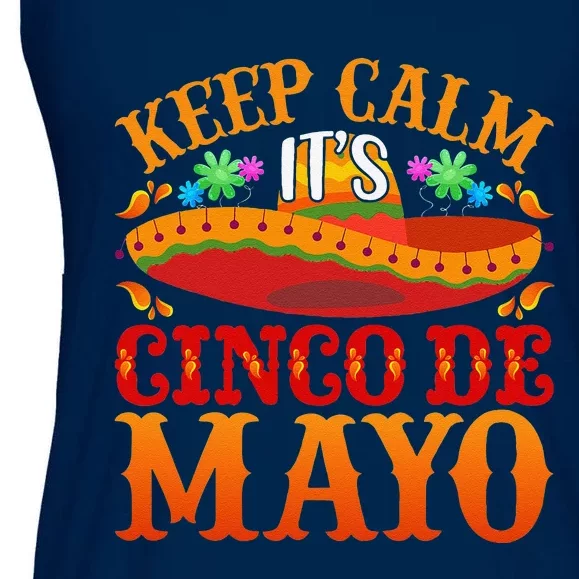 Keep Calm Its Cinco De Mayo Sombrero Maraca Ladies Essential Flowy Tank