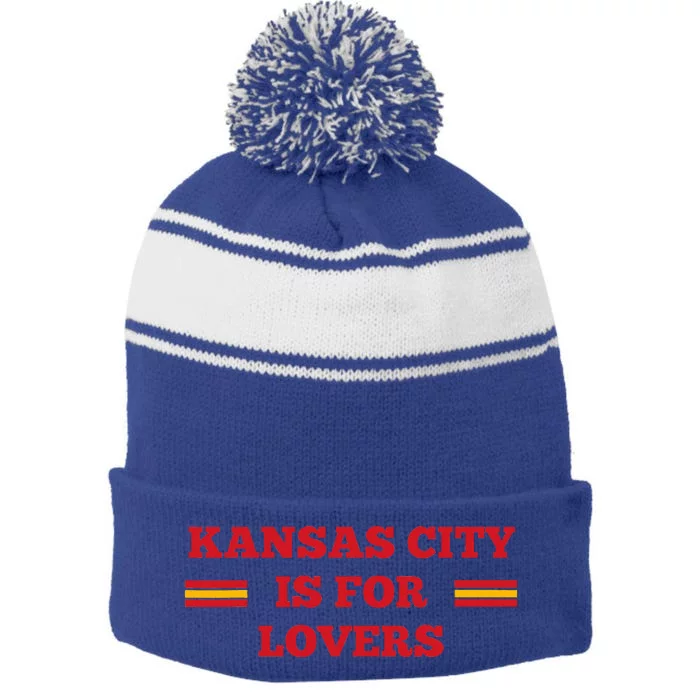 Kans.As City Is For Lovers Football Fan Tr.Avis Ta.Ylor Stripe Pom Pom Beanie