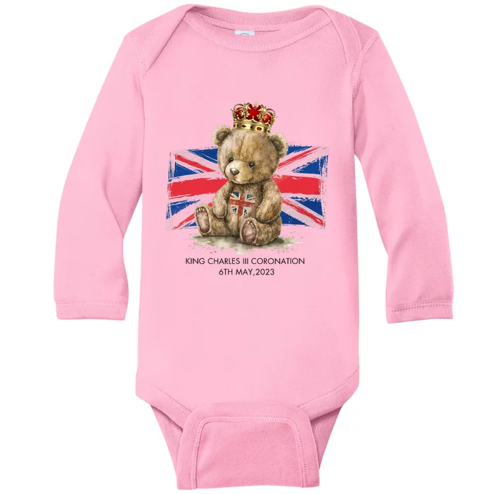 King Charles III coronation Royal bear British flag Crown Baby Long Sleeve Bodysuit