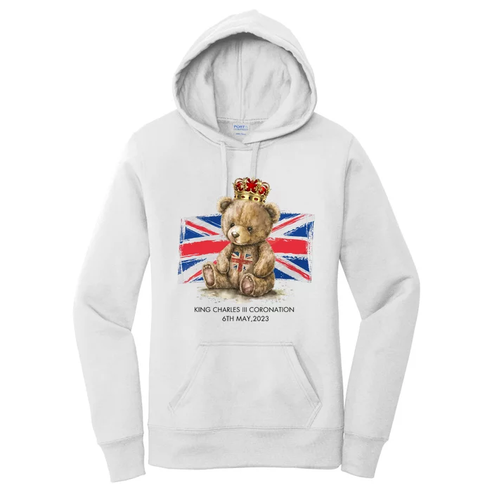 King Charles III coronation Royal bear British flag Crown Women's Pullover Hoodie