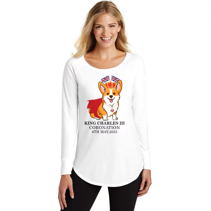 King Charles III Coronation Royal Corgi dog British flag Women's Perfect Tri Tunic Long Sleeve Shirt