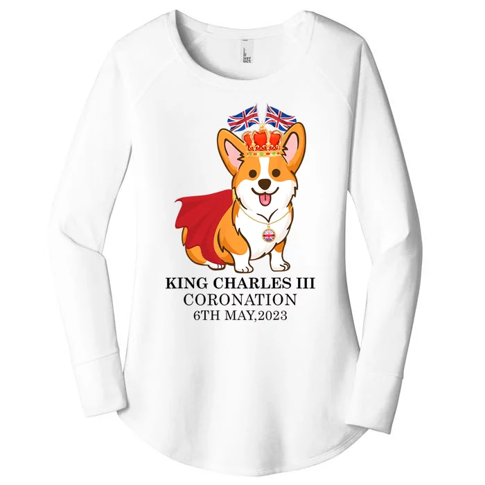 King Charles III Coronation Royal Corgi dog British flag Women's Perfect Tri Tunic Long Sleeve Shirt