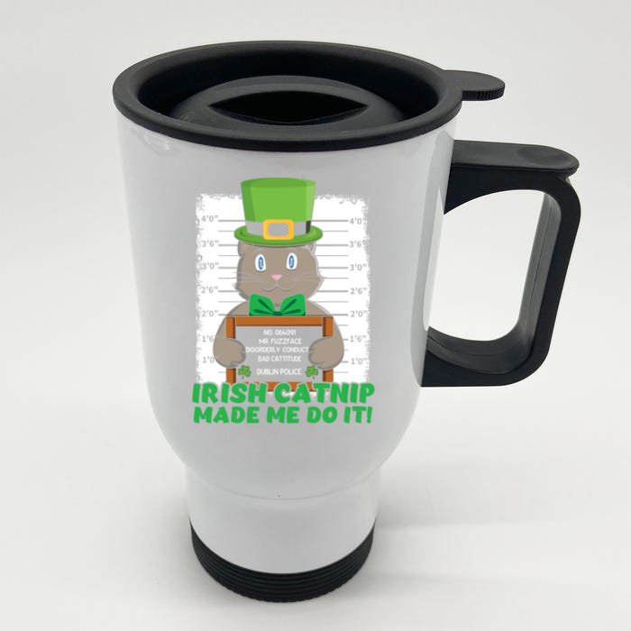 Kawaii Cat Irish Cat Catnip Meow Happy Saint Patrick Day Gift Front & Back Stainless Steel Travel Mug