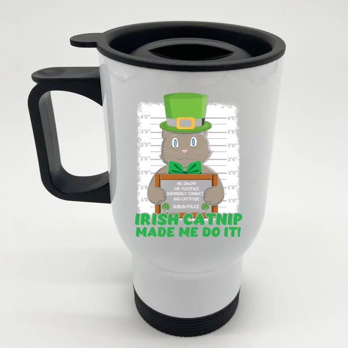 Kawaii Cat Irish Cat Catnip Meow Happy Saint Patrick Day Gift Front & Back Stainless Steel Travel Mug