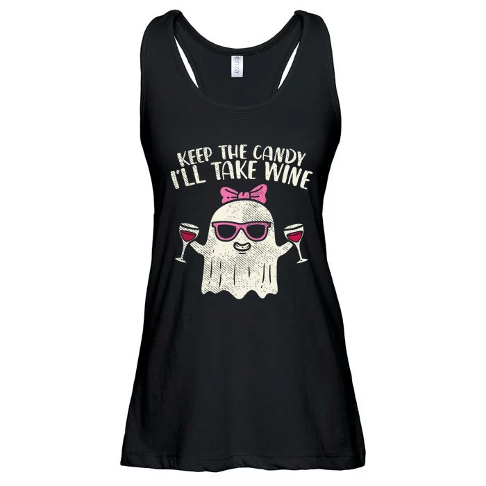 Keep Candy Ill Take Wine Ghost Funny Halloween Drinkin Women Ladies Essential Flowy Tank