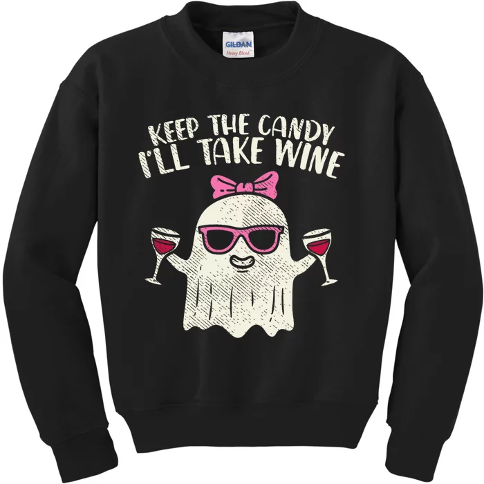 Keep Candy Ill Take Wine Ghost Funny Halloween Drinkin Women Kids Sweatshirt