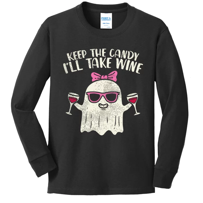 Keep Candy Ill Take Wine Ghost Funny Halloween Drinkin Women Kids Long Sleeve Shirt