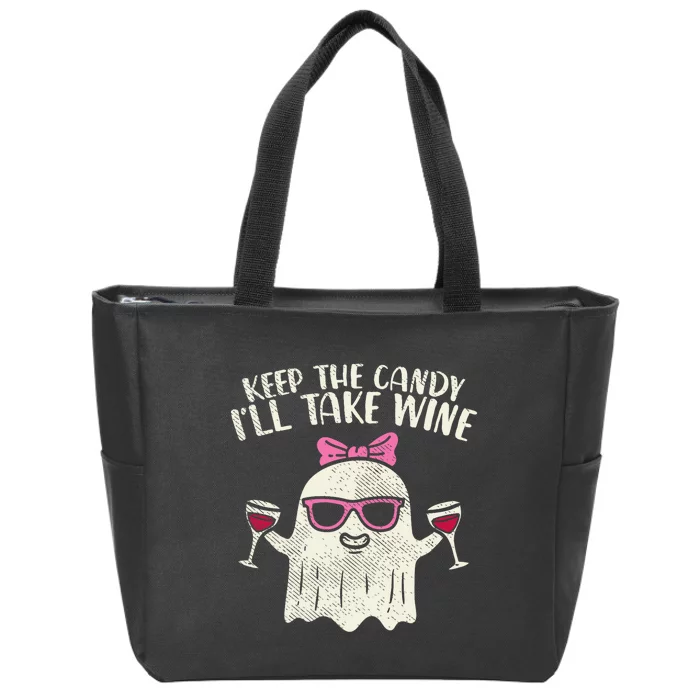 Keep Candy Ill Take Wine Ghost Funny Halloween Drinkin Women Zip Tote Bag