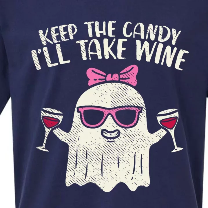 Keep Candy Ill Take Wine Ghost Funny Halloween Drinkin Women Sueded Cloud Jersey T-Shirt