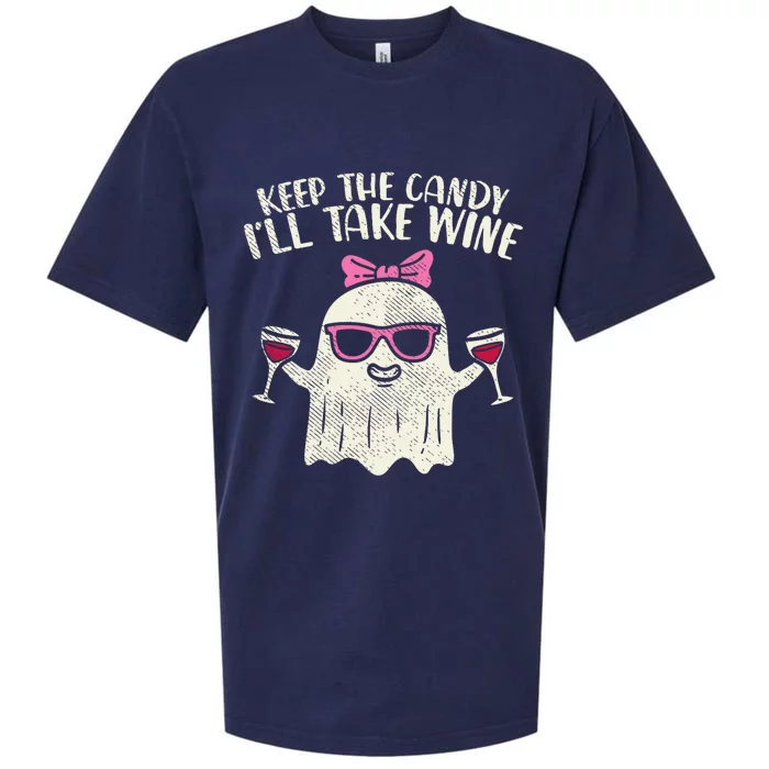 Keep Candy Ill Take Wine Ghost Funny Halloween Drinkin Women Sueded Cloud Jersey T-Shirt