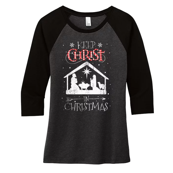 Keep Christ In Christmas Nativity Jesus Christian Christmas Women's Tri-Blend 3/4-Sleeve Raglan Shirt