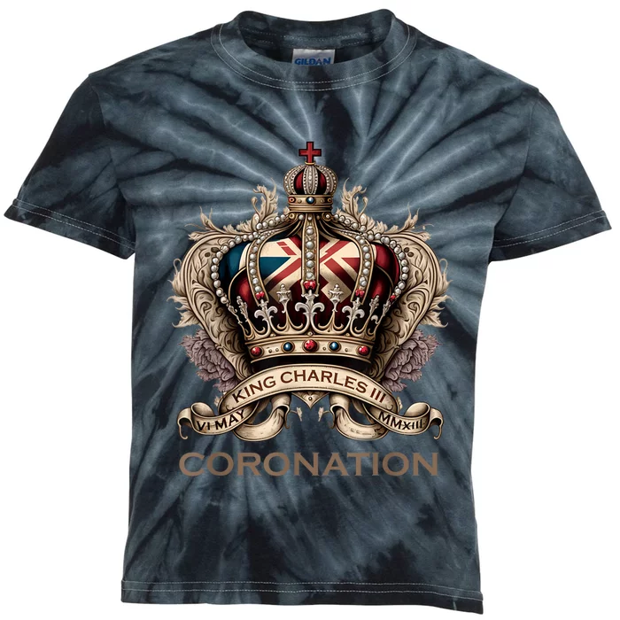 King Charles III British Monarch Royal Coronation Design Kids Tie-Dye T-Shirt