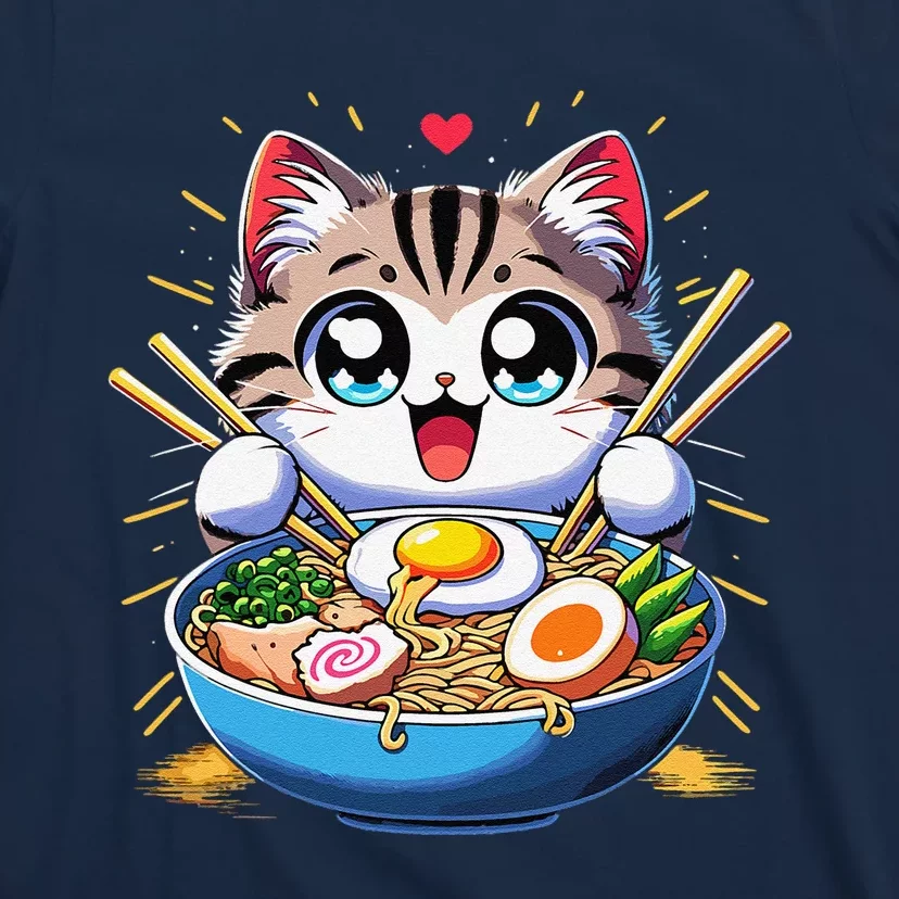 Kawaii Cat Japanese Anime Manga Cat Ramen T-Shirt