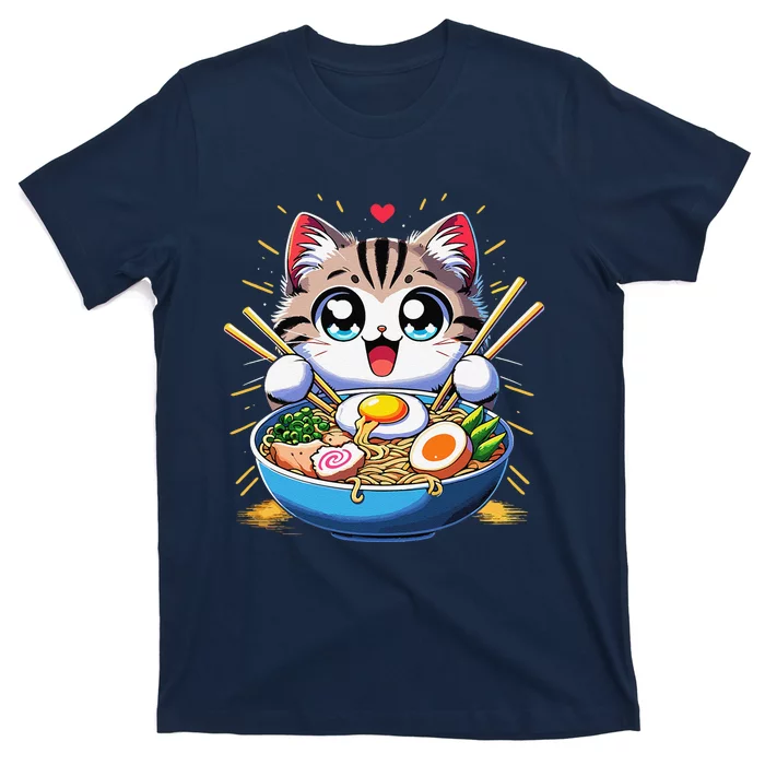 Kawaii Cat Japanese Anime Manga Cat Ramen T-Shirt