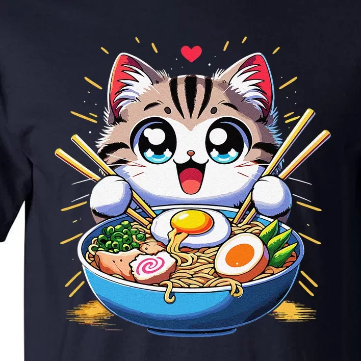 Kawaii Cat Japanese Anime Manga Cat Ramen Tall T-Shirt