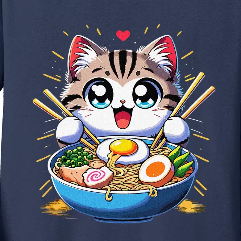 Kawaii Cat Japanese Anime Manga Cat Ramen Kids Long Sleeve Shirt