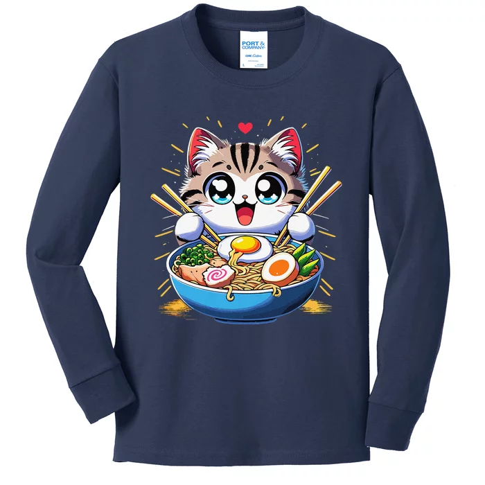 Kawaii Cat Japanese Anime Manga Cat Ramen Kids Long Sleeve Shirt