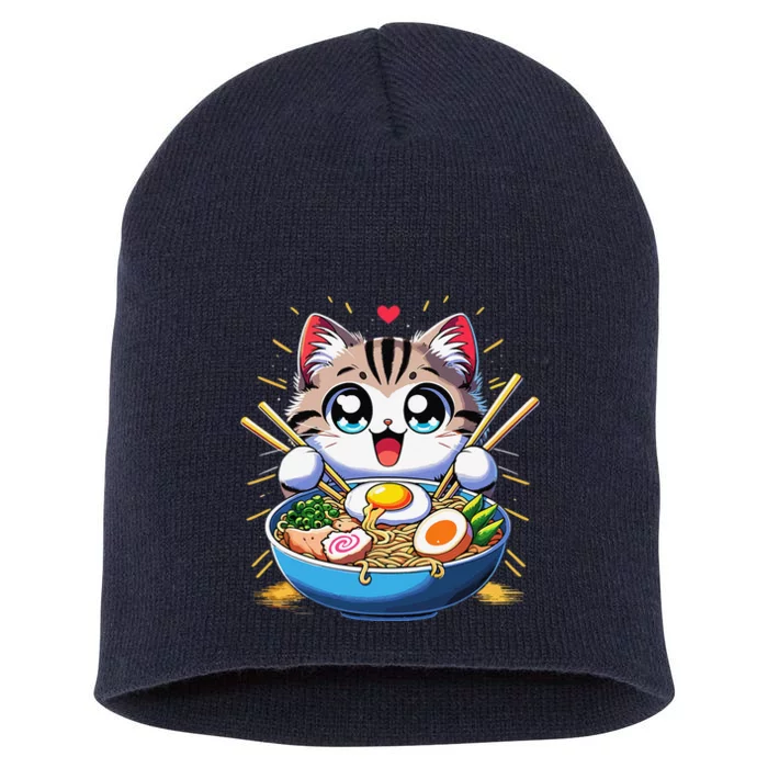 Kawaii Cat Japanese Anime Manga Cat Ramen Short Acrylic Beanie