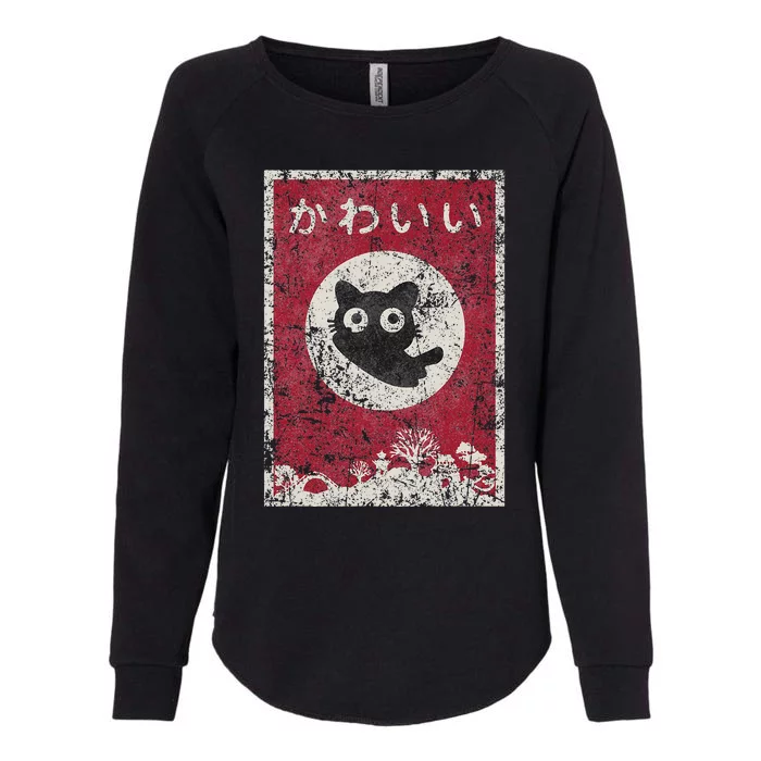 Kawaii Cat Japanese Black Anime Cat Womens California Wash Sweatshirt