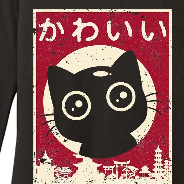 Kawaii Cat Japanese Black Anime Cat Lover Otaku Gifts Womens CVC Long Sleeve Shirt