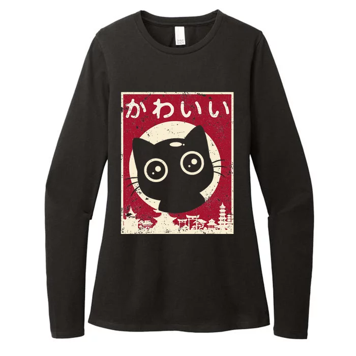 Kawaii Cat Japanese Black Anime Cat Lover Otaku Gifts Womens CVC Long Sleeve Shirt