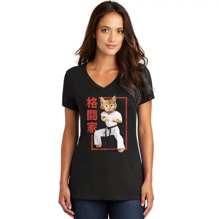 Karate Cat Women's V-Neck T-Shirt