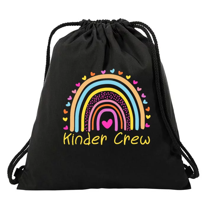 Kinder Crew Kindergarten Teacher Rainbow Heart Drawstring Bag