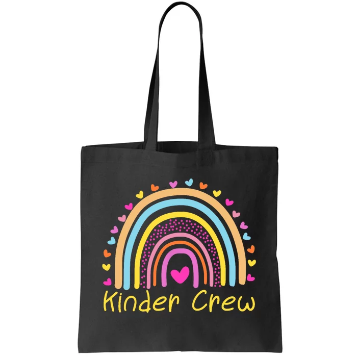 Kinder Crew Kindergarten Teacher Rainbow Heart Tote Bag