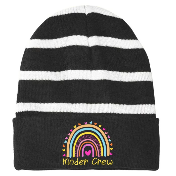 Kinder Crew Kindergarten Teacher Rainbow Heart Striped Beanie with Solid Band