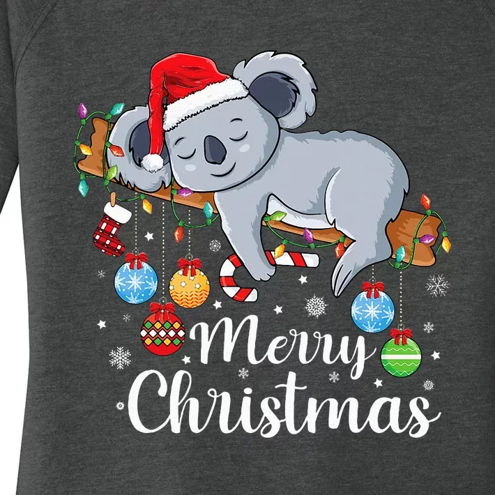 Koalalala Cute Koala Bear santa hat funny Christmas koala Women's Perfect Tri Tunic Long Sleeve Shirt