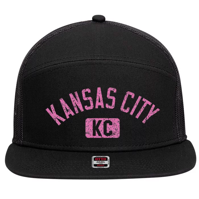 Kansas City Kc Arched Text Distressed 7 Panel Mesh Trucker Snapback Hat