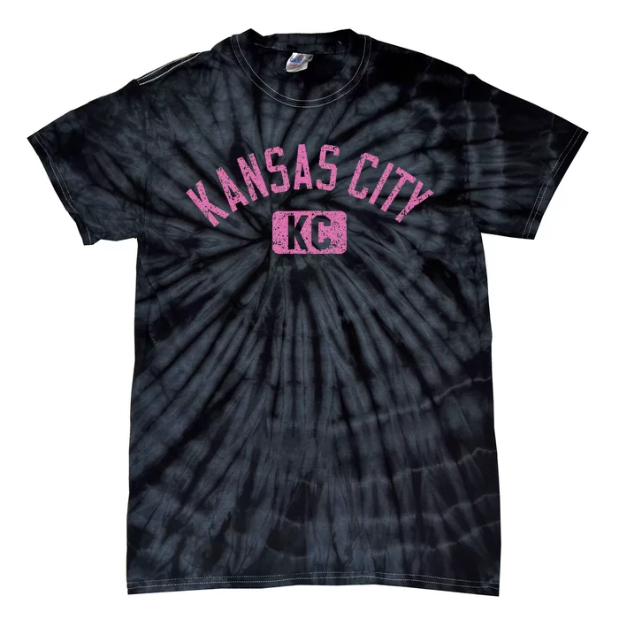 Kansas City Kc Arched Text Distressed Tie-Dye T-Shirt