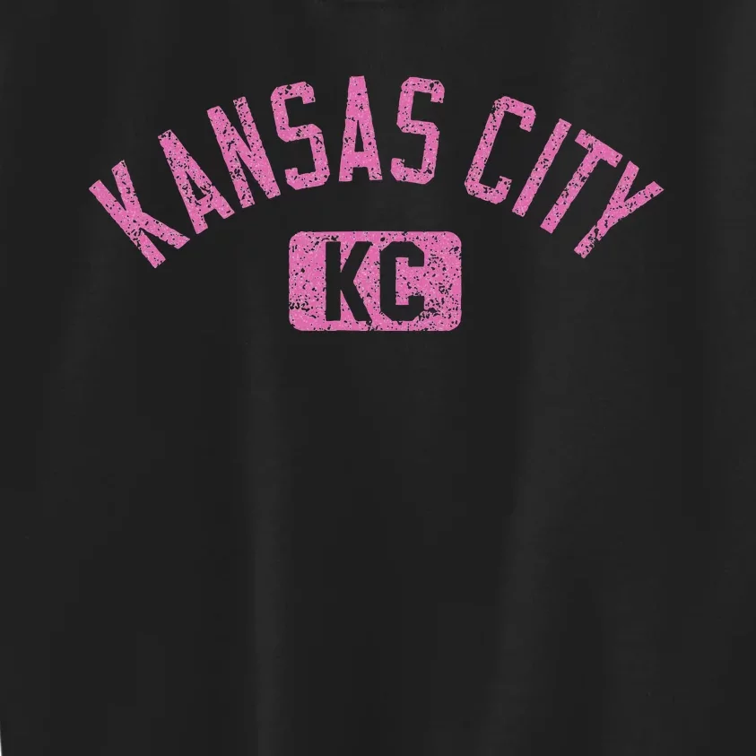 Kansas City Kc Arched Text Distressed Kids Sweatshirt