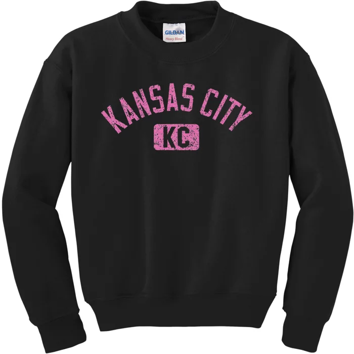 Kansas City Kc Arched Text Distressed Kids Sweatshirt