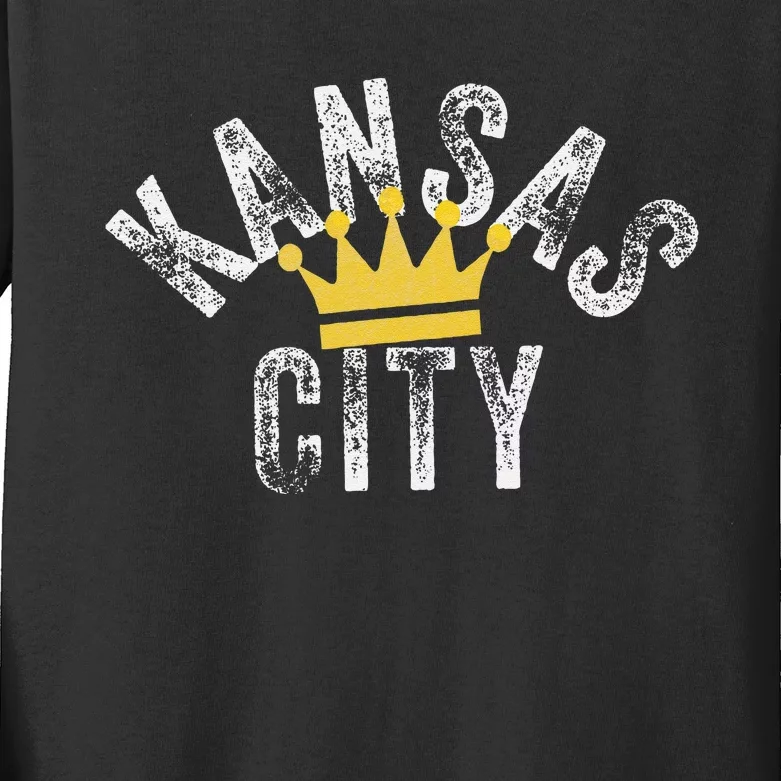 Kansas City Kc Crown Town Local Modern Style KC Cool Blue Kids Long Sleeve Shirt