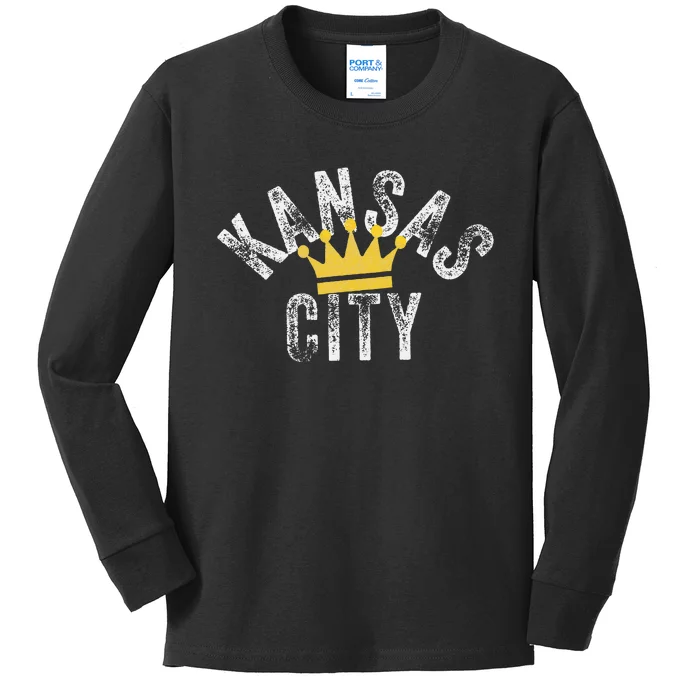 Kansas City Kc Crown Town Local Modern Style KC Cool Blue Kids Long Sleeve Shirt