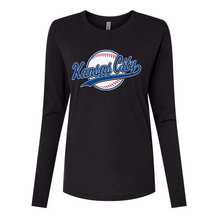 Kansas City Kc Vintage Baseball Throwback Retro Design Womens Cotton Relaxed Long Sleeve T-Shirt