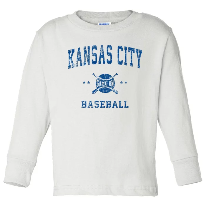 Kansas City KC Vintage Baseball Throwback Retro Design Toddler Long Sleeve Shirt