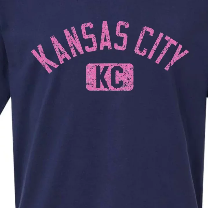 Kansas City Kc Arched Text Distressed Pink Print Sueded Cloud Jersey T-Shirt