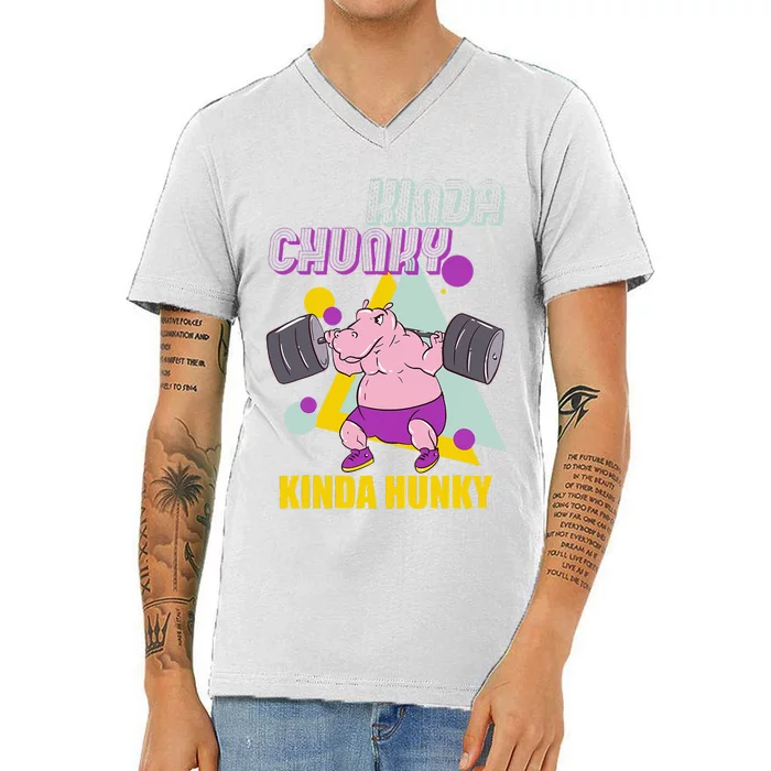 Kinda Chunky Kinda Hunky Weightlifting Bodybuilding Gym V-Neck T-Shirt