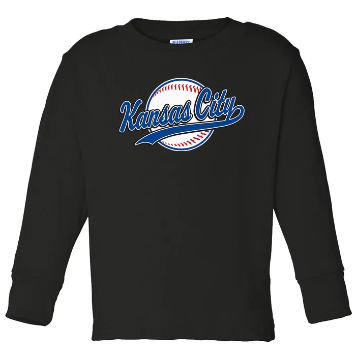 Kansas City Kc Vintage Baseball Throwback Toddler Long Sleeve Shirt