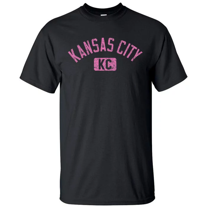 Kansas City Kc Arched Text Distressed Pink Tall T-Shirt