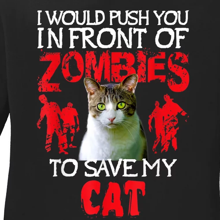 Kitty Cat Lovers Zombie Halloween Costume Idea Ladies Long Sleeve Shirt