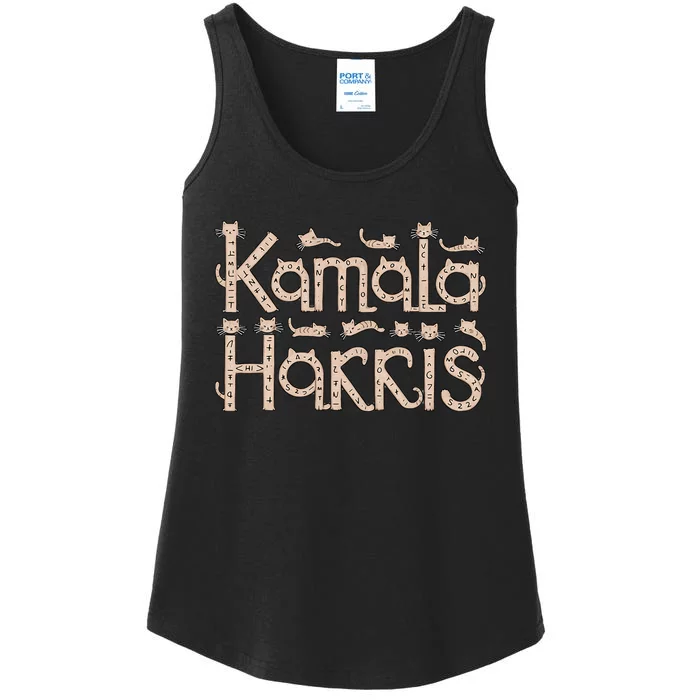 Kamala Cat Letter Font Design Ladies Essential Tank