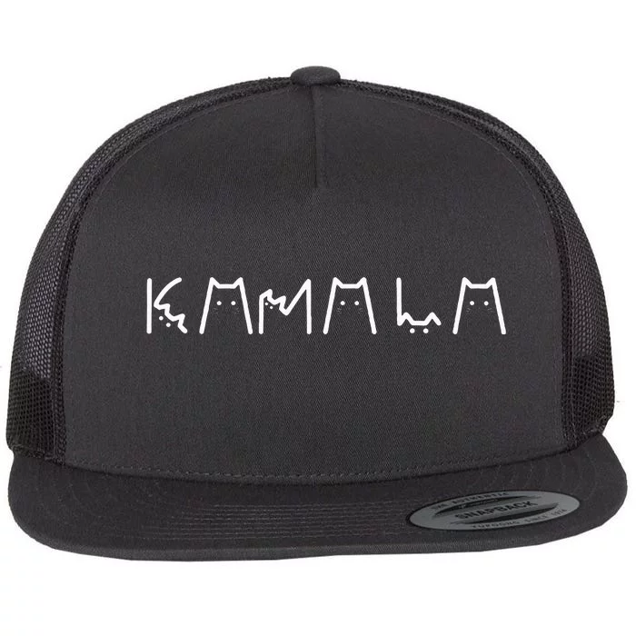 Kamala Cat Lettering Positive Funny Cat Ladies 2024 Flat Bill Trucker Hat