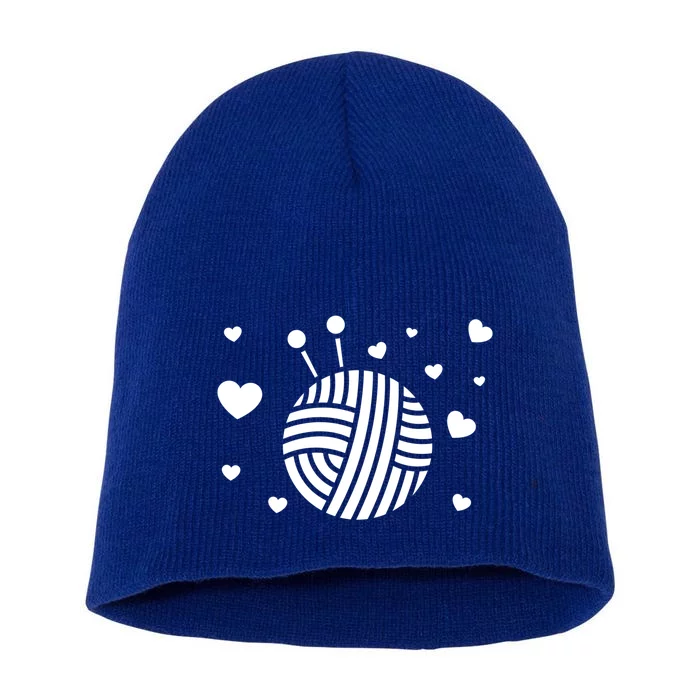 Knitter Crocheting Lover Hearts Knit Crocheter Yarn Knitting Gift Short Acrylic Beanie