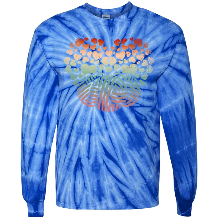 Knitter Crocheting Lover Knit Heart Crocheter Yarn Knitting Gift Tie-Dye Long Sleeve Shirt