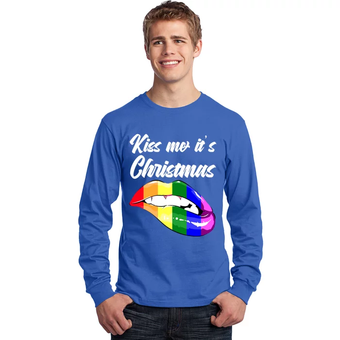 Kiss Christmas Lgbtq Community Lips Xmas Design Gift Long Sleeve Shirt