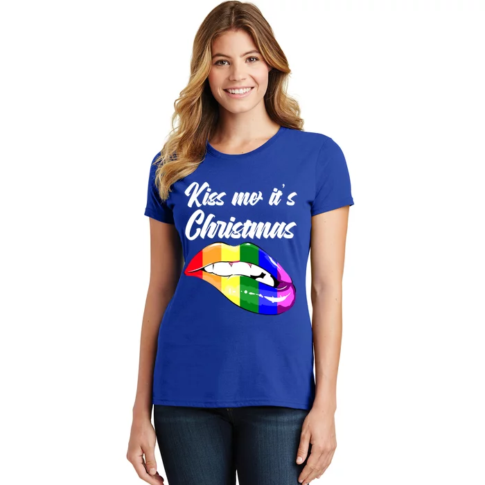 Kiss Christmas Lgbtq Community Lips Xmas Design Gift Women's T-Shirt