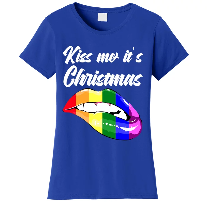 Kiss Christmas Lgbtq Community Lips Xmas Design Gift Women's T-Shirt